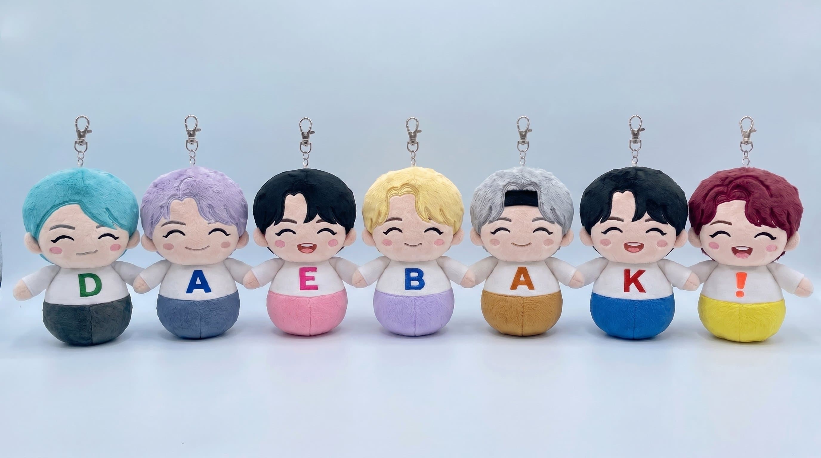 Aegyo Arena Plush Collection — all seven chibi characters holding hands
